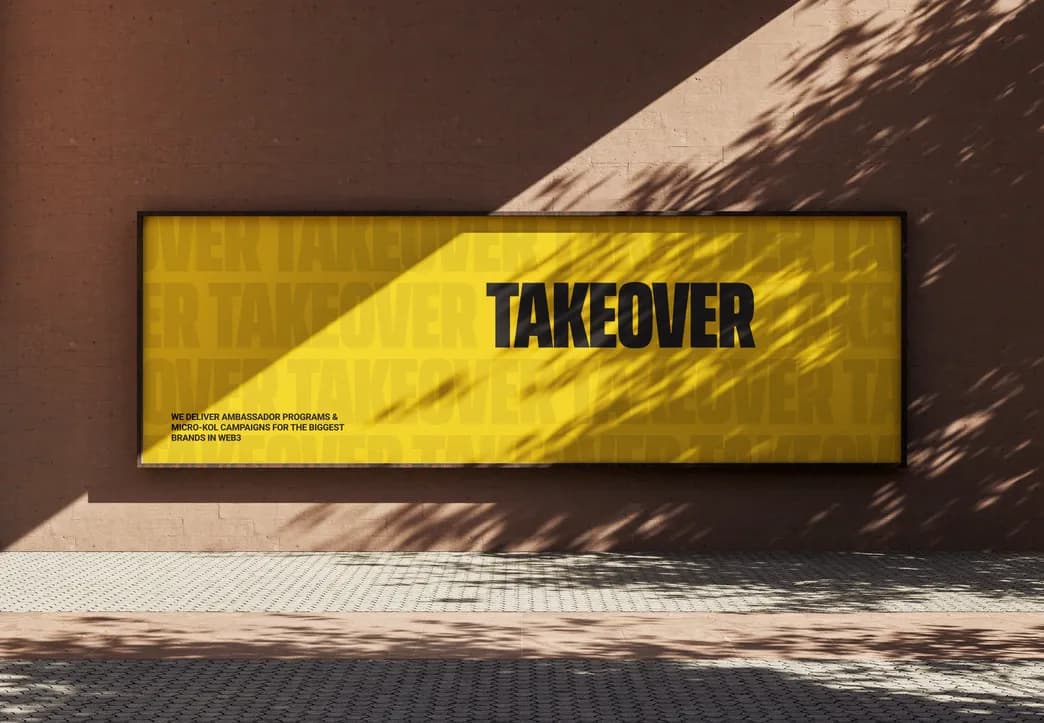 Takeover billboard on a sunlit wall